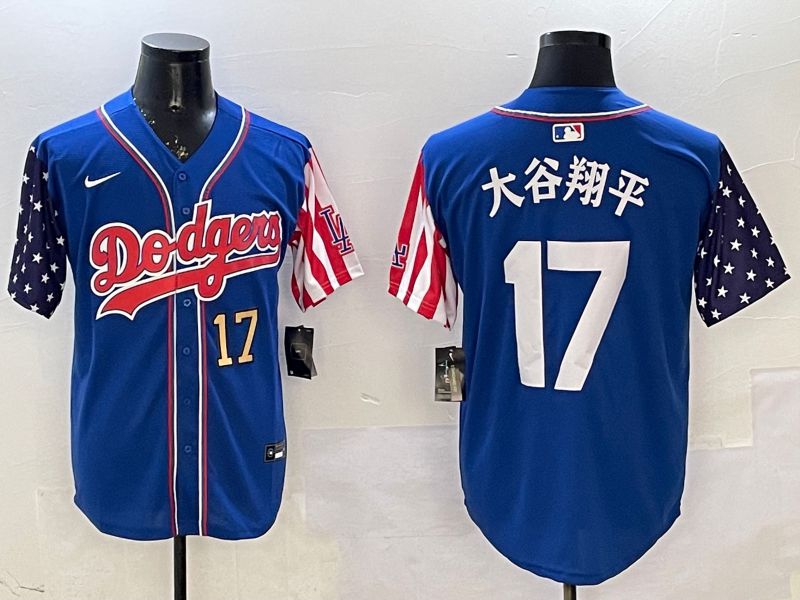 Men Los Angeles Dodgers 17 Ohtani Blue a generation of national flags Joint name 2025 Nike MLB Jersey style 21